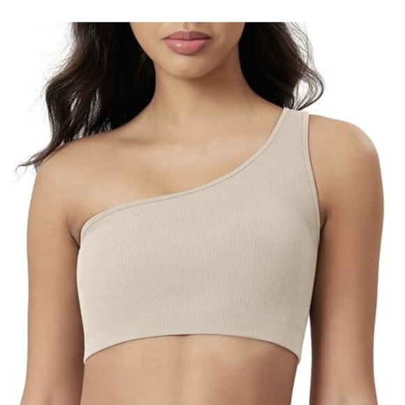 Ododos Other - Chic One-Shoulder Ribbed Bandeau - Cream